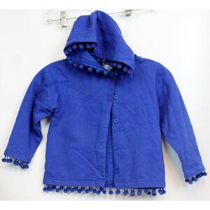 Kelly's Kids Blue Fleece Jacket Hoodie Pompom sz Small 5-6 Fall Winter Button up